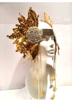 Headdress Festival, Gold Headdress, Inspirational Portraits, Gold Crown Headband, Gatsby Hair, Festival Headpiece, Leaf Headpiece, Queen Costume, Festival Inspiration