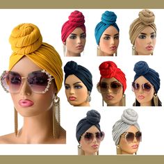 This turban headwrap is pre tied and easy to wear. Our pre tied turbans are really lightweight and they are made from soft and stretchy fabrics.  They are multifunctional and can be worn for different occasions.  They are great for summer, winter or just for a bad hair day. Sizing: Our pre tied turbans are a one size fits most.  Please leave a note if you prefer your turban size smaller or bigger (You can also add head circumference if possible). Please leave a note if you prefer your bun size s Trendy Headband Turban, Trendy Summer Turban Styled As Headband, Summer Wrap Turban, Trendy Turban For Beach And Summer, Trendy Summer Beach Turban, Trendy Adjustable Turban, One Size Knotted Headband Style Headwrap, Adjustable Wrap Turban For Summer, Summer Knotted Headscarf