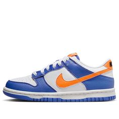 (GS) Nike Dunk Low 'Knicks' FN7783-400 Nike Casual Team-colored Sneakers, Sporty Nike Team-colored Sneakers, Casual Low-top Team-colored Basketball Shoes, Nike Blue Throwback Sneakers, Throwback Blue Basketball Shoes For Streetwear, Casual Nike Basketball Shoes, Nike Blue Throwback Basketball Shoes, Throwback Blue Basketball Shoes With Round Toe, Nike Casual Basketball Shoes For Sports Season