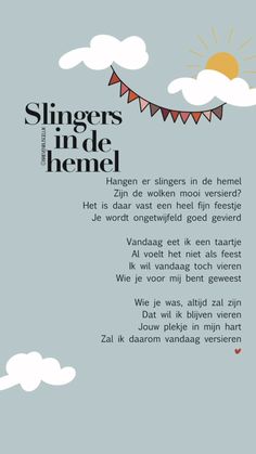 a poster with the words, slingers in de hemel and buntings