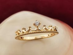 Dainty 14k Solid Gold Crown Ring You are the king around here! You can declare yourself a king with a 14-karat gold ring that we designed as a king's crown. After all, you've accomplished a lot, you can handle this ;) When it comes to a diamond alternative, don't hesitate to  consult an me. 1.70 Gram, 14K Solid Gold, Zircon Stone, Crown Ring GIFT  ❥ Your product will be sent in a nice high quality jewelry box. ❥ If you have a gift note at the time of purchase, I will be happy to write it on the Queen Ring Design Gold, Anniversary Crown Shaped 14k Gold Ring, 14k Gold Crown Design Anniversary Rings, Gold Crown Design Ring, 14k Gold Diamond Crown Design Promise Ring, Single Stone Rings Gold, Crown Ring Design, Crown Jewellery, Anniversary For Wife