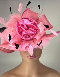 This hat is a very elegant and sophisticated coral colored straw hat. A beautiful design featuring a large flower made from loops, swirls and leaves sits on the brim of the hat. Perfect hat for Easter ,church or for the Kentucky Derby. Stunning for a wedding party or tea party.  The hat  also has a Downton Abby feel to it . Beautiful for a tea party, wedding party, gala, or any other special occasion hat. You will love it! Brim: 4" Rise: 4" Size: Internal Draw String to adjust to any size head Chic Pink Straw Hat For Garden Party, Elegant Pink Brimmed Hats, Elegant Pink Hat With Short Brim, Elegant Pink Summer Hat, Elegant Pink Hat For Kentucky Derby, Chic Pink Straw Hat For Kentucky Derby, Fitted Short Brim Pink Hat, Fitted Pink Hat With Short Brim, Elegant Pink Top Hat For Church