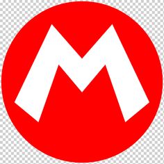 the letter m in a red circle with white letters on it, and an image of two