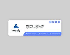 a blue and white business card with the words merve merdan digital marketing support