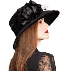 Elegant Black Fedora Hat - FashionByTeresa Flower Cloche, Black Fedora Hat, Black Fedora, Wide Brim Fedora, Church Hats, Cloche Hat, Wedding Hats, Fedora Hat, Wide Brimmed