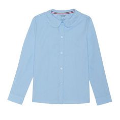 French Toast's Long Sleeve Modern Peter Pan Collar Blouse is crafted with our cotton blend Wrinkle No More fabric, for easy care. This item also features a pearlized button front and is shaped with back darts for a feminine fit. Make this classic blouse true to you by dressing it up or dressing it down for any school day activity. Size: 10.5. Color: Blue. Gender: female. Age Group: kids. Classic Cotton School Blouse, Casual Cotton Top With Peter Pan Collar, Cotton Long Sleeve Blouse For School, Casual Cotton Blouse For School, Cotton Tops With Peter Pan Collar For Daywear, Spring School Tops With Peter Pan Collar, Spring Tops With Peter Pan Collar For School, Cotton Blouse For School, Light Blue Tops For School In Spring