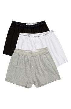 Soft knit cotton means breathable comfort in classic boxers with a smart button fly. Style Name:Calvin Klein 3-Pack Knit Cotton Boxers. Style Number: 5893386. Available in stores. Casual Cotton Anti-odor Boxer Briefs, Multi-pack Short Boxer Briefs For Loungewear, Cheap Cotton Boxer Briefs With Built-in Shorts, Cotton Boxer Briefs Multi-pack, Short Style, Calvin Klein Cotton Boxer Briefs Multi-pack, Knit Cotton, Soft Knits, Grey And White, Heather Grey