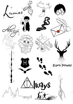 harry potter tattoo designs on white paper