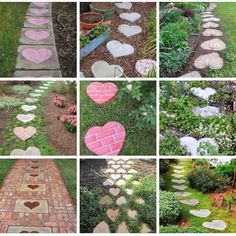 many different pictures of heart shaped stepping stones