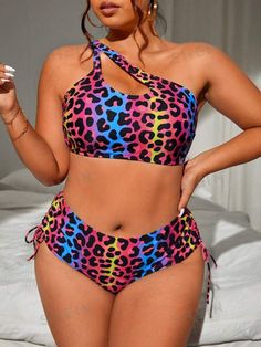 Free Returns ✓ Free Shipping✓. SHEIN Swim Curve Plus Size Leopard Print One Shoulder Bikini Set Summer Beach- Plus Size Bikini Sets at SHEIN. Swimsuit Set, Snakeskin Print, Fashion Online Shop, All Fashion, Plus Clothing, Summer Beach, Leopard Print, Latest Trends, One Shoulder