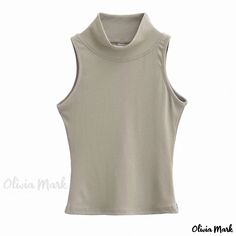 Olivia Mark - Sleeveless Slim Fit Ribbed Tank Top with Half High Neck and Narrow Shoulders for Sports and Fitness Cheap High Stretch Ribbed Tank Top, Narrow Shoulders, Petal Sleeve, Ribbed Tank Top, Loose Fitting Tops, Ribbed Tank Tops, Ribbed Tank, Workout Sweatshirt, Active Wear Outfits