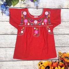 100% Cotton Super cute youth girls Mexican Blouse. High Quality Detailed Embroidery Perfect for special occasions or everyday wear Cute Multicolor Embroidered Tops For Summer, Cute Multicolor Embroidered Tops For Spring, Cute Multicolor Embroidery Tops For Spring, Festive Embroidered Short Sleeve Top For Spring, Spring Festive Embroidered Short Sleeve Top, Festive Spring Embroidered Top With Short Sleeves, Cute Red Tops With Floral Embroidery, Mexican Blouse, Detailed Embroidery