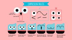 an info sheet with instructions on how to use the eyes and mouth for expression rules