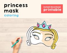 a princess mask is being drawn on a piece of paper with the text, princess mask coloring