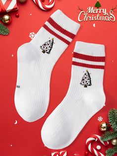 1 Pair Of Children's Socks With Christmas Tree Pattern Decoration, Comfortable And Fashionable Mid-Calf Socks, Suitable For Christmas Outfits Holiday Gifts Multicolor    Fabric Cartoon,Christmas  Medium Stretch All Baby & Kids' Socks & Tights, size features are:Bust: ,Length: ,Sleeve Length: Childrens Scarf, Vogue Kids, Reindeer Hat, Santa Socks, Christmas Wear, Holiday Socks, Kids Holiday Gifts, Christmas Tree Pattern, Christmas Outfits