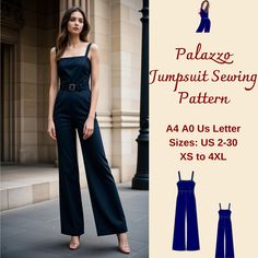 Palazzo Jumpsuit Sewing Pattern, Available as an instant download (pdf) sewing pattern bundle with a range of size options: US Sizes: 2, 4, 6, 8, 10, 12, 14, 16, 18, 20, 22, 24, 26, 28, 30 Standard Sizes: XS, S, M, L, XL, 2XL, 3XL, 4XL These patterns are suitable for A4, A0, and US Letter size papers. As soon as your payment is processed, you will automatically receive download links for the pattern files. This is a digital product and not a finished item. You will receive zip files containing the patterns and sewing instructions. If you have any questions, do no hesitate to contact! Wide Leg Jumpsuit Pattern, Disco Barbie, Dungaree Pattern, Jumpsuit Sewing Pattern, Jumpsuit Sewing, Jumpsuit Overalls, Palazzo Jumpsuit, Straps Jumpsuit, Jumpsuit Pattern Sewing