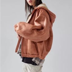 Uo Casey Faux Suede Zip-U Hoodie Jacket Color: Orange Size: L Dusty Orange, Urban Outfitters Jacket, Zip Up Hoodies, Hoodie Jacket, Zip Up, Bingo, Color Orange, Faux Suede, Urban Outfitters