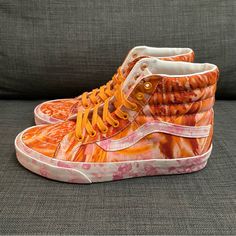 Shoes Are Brand New Without The Box Only Flaw Is The Heels Are Slightly Dirty (Can Be Seen In Pictures Printed Provided) Orange High-top Sneakers For Skateboarding, Vans Platform Sneakers, Vans Sk8 Hi Black, Vans Multicolor Synthetic Sneakers, Multicolor Low-top Vans Skate Shoes, Vans Old Skool Low, Trippy Floral Vans, Slide On Sneakers, Gold Vans