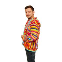 Cardigan Colorful, Cardigan Plus Size, Sweater Boho, Granny Square Afghan, Hoodie Cardigan, Boho Stil, Crochet Cardigan, Crochet Clothes, Granny Square