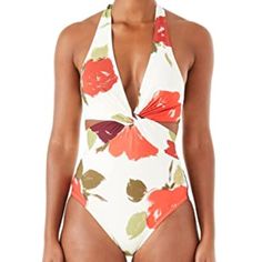 Kate Spade New York Floral Knotted Halter One Piece Swimsuit New With Tags Size : Medium Color : Off White With Pattern Design Plunging V-Neck With Twist Detail Self-Tie Halter Straps Back Hook Closure With Cutout Side Cutouts No Bust Padding Moderate Coverage Bottom Kate Spade Beachwear Swimwear For Spring, Kate Spade Spring Beachwear Swimwear, Kate Spade Beachwear For Spring, Kate Spade Swimwear For Spring Pool, Kate Spade Swimwear For Spring Pool Occasions, Kate Spade Swimwear For Pool In Spring, Kate Spade Fitted Swimwear For Summer, White Kate Spade Swimwear For Spring, Cutout Skirt