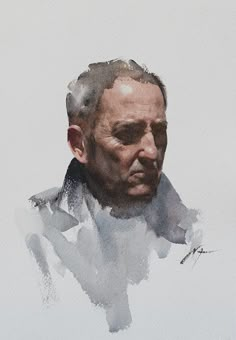 a watercolor painting of an older man