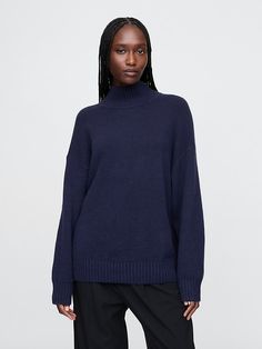 CashSoft Mockneck Sweater Gap Long Sleeve Sweater With Ribbed Cuffs, Gap Oversized Tops For Fall, Gap Relaxed Fit Top For Winter, Gap Fall Oversized Tops, Oversized Gap Tops For Fall, Fall Funnel Neck Polo Sweater, Classic Gap Tops For Winter, Classic Winter Tops From Gap, Gap Crew Neck Sweater For Fall