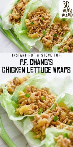 lettuce wraps with chicken and sauce in them are ready to be eaten on the table