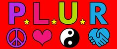 the word plur is written in different colors and symbols on a red background with stars