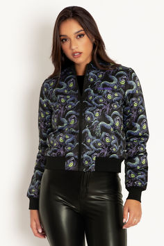 Space Cthulhu Cropped Shiny Bomber Jacket - LIMITED ($129AUD) by BlackMilk Clothing Unknown Creatures, Cropped Jackets, My Black, Outfit Aesthetic, Cthulhu