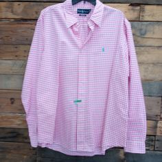 Ralph Lauren Custom Fit Long Sleeve Shirt Pink Check, 100% Cotton, Turquoise Pony Size Xxl Just Dry Cleaned (Never Worn) Spring Dress Shirt With Casual Collar And Button Closure, Plaid Top With Casual Collar For Spring, Spring Plaid Top With Casual Collar, Spring Dress Shirt With Casual Collar, Ralph Lauren Collared Shirt For Spring, Spring Plaid Cotton Dress Shirt, Casual Plaid Cotton Dress Shirt, Casual Plaid Collared Dress Shirt, Ralph Lauren Collared Spring Shirt