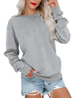 PRICES MAY VARY. Soft Fabric: Cotton and Polyester, soft, lightweight, comfy and have a little stretchy fabric Unique Design: The casual sweatshirts with a 'V' and crewneck, ribbed edge hemline. Cute sweatshirt pullovers for women; relaxed fit; solid color; a cozy look that's ready for fall and winter vibes Easy To Match: You can pair it with skinny jeans, jeans, leggings, coat, jackets, sneakers, boots, heels for a chic look in spring, autumn and winter Occasions: Supper nice to wear any day. P