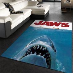 a living room area rug with a shark on it