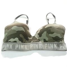 PINK Victorias Secret 32D Wireless Lightly Lined Bra Camo Green #031 | eBay Pink Victoria Secret Clothes, God Energy, Camo Bra, Victoria Secret Outfits, Sleep Bra, Pink Camouflage, Pink Victoria Secret, Victoria Secret Bras, Athletic Outfits