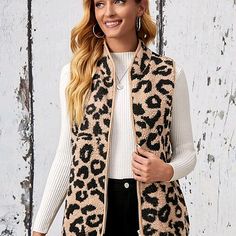 For Boutique Leopard Vest, Work Vest, Classy Fall Outfits, Beige Trench Coat, Vest Outfit, Vacation Wardrobe, Carhartt Womens, Women Outerwear, Women Jackets