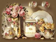 an image of a victorian tea set with roses