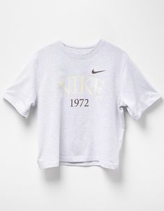 Nike Sportswear Classic Boxy Tee. 1972, The Year We Launched The First Nike Shoe, Serves As A Reminder Of The Past As You Reach Towards The Future. Heavyweight Cotton Gives You A Structured And Premium Feel, While The Boxy Fit And Dropped Shoulder Seams Create A Relaxed Look Without Feeling Too Big. Classic And Timeless—this Tee Does It All. 100% Cotton. Machine Wash. Imported. Flannel Sweatshirt, Graphic Trends, Nike Shoe, Casual Flat Shoes, Boxy Tee, Kids Graphic Tees, Boy Tees, Sweaters And Jeans, Jogger Sweatpants