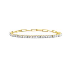 14kt Yellow Gold Lab Grown Diamond Link Tennis Bracelet: 2.51cts of round cut lab grown diamonds E-F color, VVS-VS clarity Paper clip link chain Length: 7" Fine Jewelry Diamond Tennis Bracelet With Solid Link, Diamond Tennis Bracelet In Fine Jewelry Style, Fine Jewelry Diamond Tennis Bracelet, Cubic Zirconia Diamond Bracelet With Solid Link, Fine Jewelry Tennis Bracelet With Solid Link Construction, Yellow Diamond Necklace, White Diamond Necklace, White Diamond Earrings, Yellow Diamond Rings