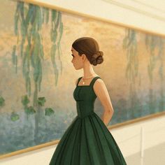 a painting of a woman in a green dress