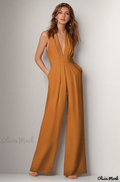 Olivia Mark - Stylish Sleeveless Halter Neck Jumpsuit for Casual Wear Summer Wedding Attire, Jumpsuit For Wedding Guest, Matching Pants Set, Plaid Jumpsuit, Jumpsuit Outfits, Halter Neck Jumpsuit, Black Evening Gown, Jumpsuit Elegant, Jumpsuit Outfit