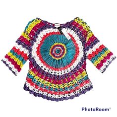 Nwt Sioni Open Weave Crochet Boho Sweater Size S/M Fun And Vibrant! Cotton/Acrylic Blend 3/4 Sleeves Rounded Hem Hand Wash For Reference, Mannequin In Photos Is A Size 6 New With Tags Tagged Size L/Xl However Measures Small/Medium. Please Check Measurements For Fit. Approximate Measurements Laying Flat: Pit To Pit: 18 Center Length: 24” Multicolor Stretch Knit Top For Summer, Purple Crochet Lace Top For Summer, Casual Purple Crochet Top For The Beach, Casual Purple Crochet Top For Summer, Casual Purple Crochet Top For Vacation, Bohemian Purple Crochet Top For Summer, Purple Bohemian Crochet Top For Summer, Colorful Crochet Top For Summer, Colorful Casual Crochet Top For Summer