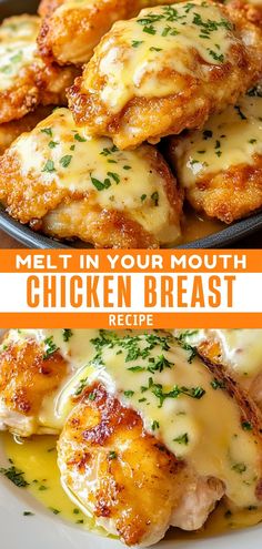 chicken breast with melted cheese and parsley on top