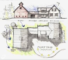 an architectural drawing of a farm house