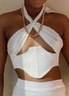 Classy look for a classy person! Our “Tied Into You Top” is the perfect piece for any occasion. You can dress up or down with this look! Cop it now! • Satin Top • Tied In The Back • Crop Top White Harness, Tie Up Crop Top, Backless Halter Top, Top Bustier, Halter Neck Crop Top, Womens Halter Tops, Backless Crop Top, Corset Bustier, Women Halter