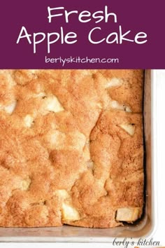 an image of fresh apple cake in a baking pan with the title overlay above it