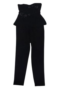 Current Boutique-Marchesa Notte - Black Strapless Jumpsuit Sz 6 Black Strapless Jumpsuit, Jumpsuit Chic, Peplum Styling, Beaded Bodice, Strapless Jumpsuit, Peplum Styles, Romper Jumpsuit, Street Casual, Marchesa