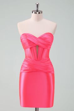 Champagne Prom Dress Mermaid, Corset Cocktail Dress, Red Homecoming Dresses Short, Hoco Court, Homecoming Dresses Under 100, Hot Pink Bodycon, Unique Homecoming Dresses, Fuschia Dress, Lovely Partner