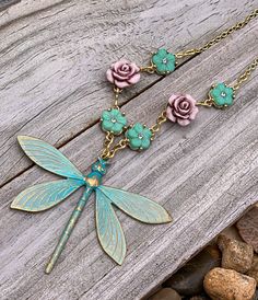 Dragonfly necklace, Teal, vintage, flower, necklace set Earrings can be modified or even change to a different style. Just send me a message and I can create a different look!! Handmade Vintage Dragonfly Necklace, Vintage Handmade Dragonfly Necklace, Whimsical Dragonfly, Metal Dragonfly, Teal Necklace, Sterling Silver Flower Earrings, Sea Earrings, Czech Glass Jewelry, Dragonfly Jewelry