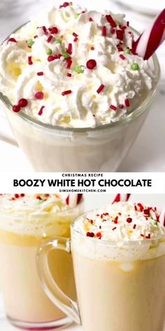 Enjoy this indulgent and festive Christmas White Hot Chocolate with Baileys drinkIt is made with white marshmallowswhite chocolatewhipped creamBaileysmilksprinkles and candy canes in less than 10 minutesIt is simply delicious. Baileys Drinks, Hot Chocolate Party, Sleepover Snacks, Christmas Drinks Recipes, Keto Christmas, White Hot Chocolate, Cream Liqueur, Homemade Hot Chocolate, White Hot