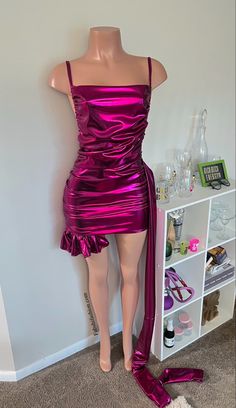 Fitted Purple Sequined Bodycon Dress, Fitted Sequin Satin Mini Dress, Fitted Purple Mini Dress For Homecoming, Fitted Satin Mini Dress With Sequins, Metallic Shiny Bodycon Dress, Fitted Shiny Dress For Prom, Metallic Shiny Bodycon Dress For Party Season, Metallic Fitted Mini Dress, Shiny Sleeveless Fitted Mini Dress