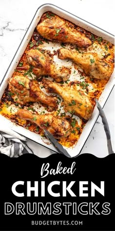 baked chicken drumsticks in a casserole dish